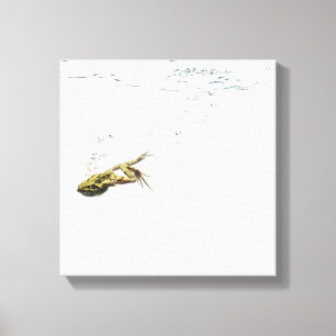 frog jumping and diving into the water canvas print