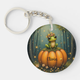 Frog Keychain Sitting on a Pumpkin