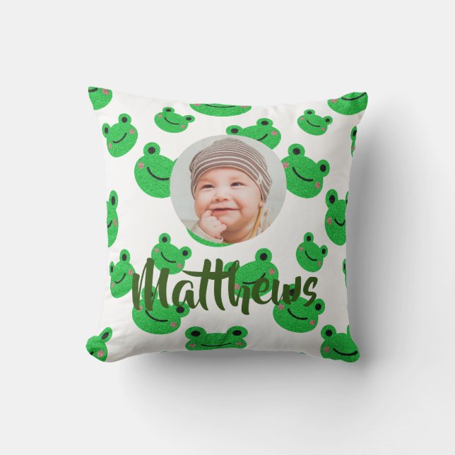 Frog kids  Name Photo  Throw Pillow (Front)
