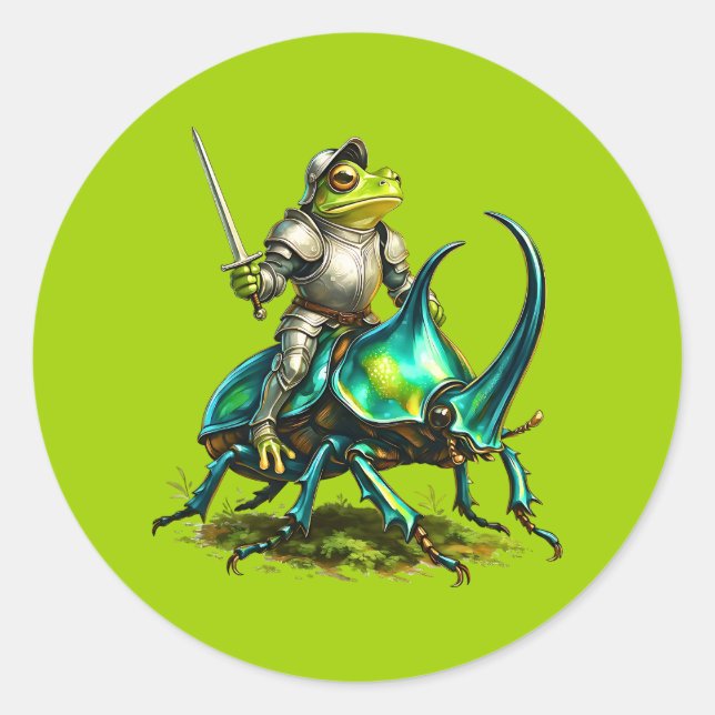 Frog Knight and Battle Beetle Classic Round Sticker (Front)