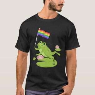 Frog  LGBTQ Gay Pride Flag Lily Pad Illustration T-Shirt