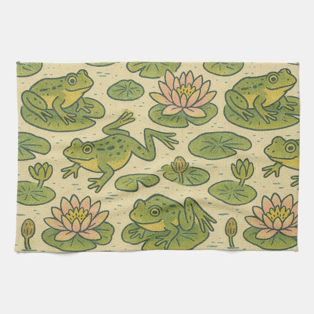 Frog Lili pads Waterlily Art                       Kitchen Towel (Horizontal)