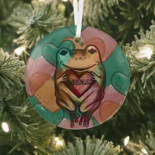 Frog Love cute hearts designs I love froggys       Glass Ornament