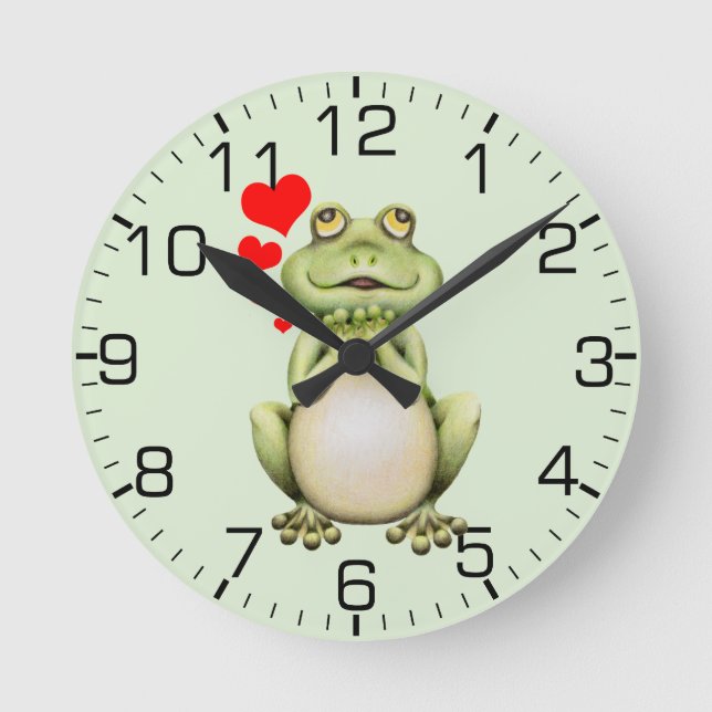 Frog Love Drawing Green Round Clock (Front)