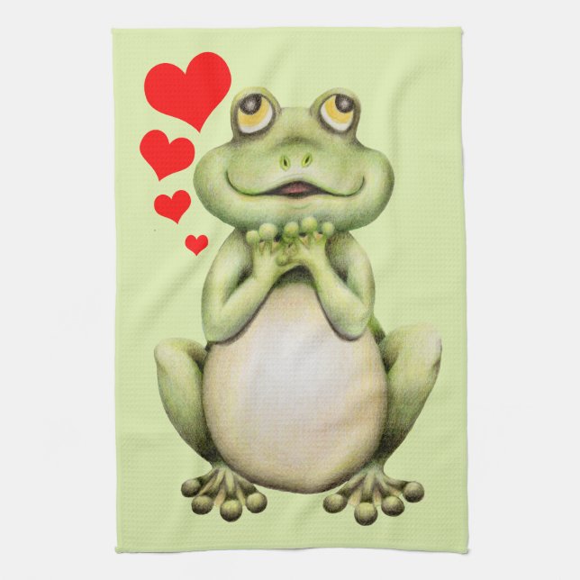 Frog Love Drawing Kitchen Towel (Vertical)