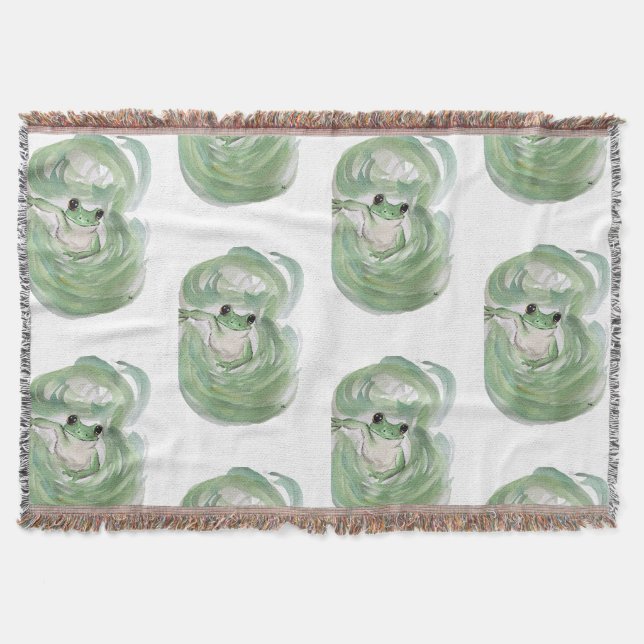Frog Magic Humour Watercolor Froggy Throw Blanket (Front)