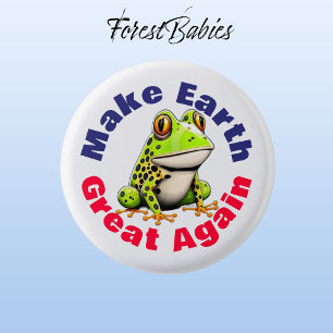 Frog, Make Earth Great Again, Cute Environmental 1 Inch Round Button