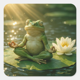 Frog Meditating On a Lily Pad Square Sticker