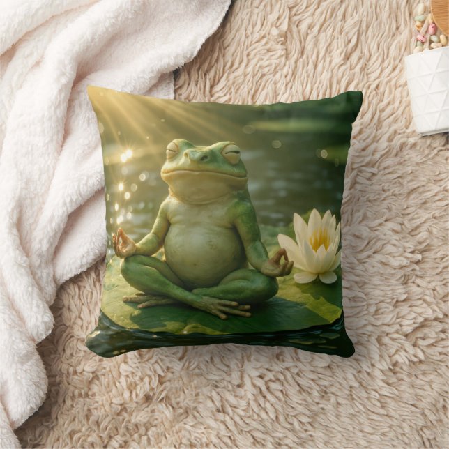 Frog Meditating On a Lily Pad Throw Pillow (Blanket)