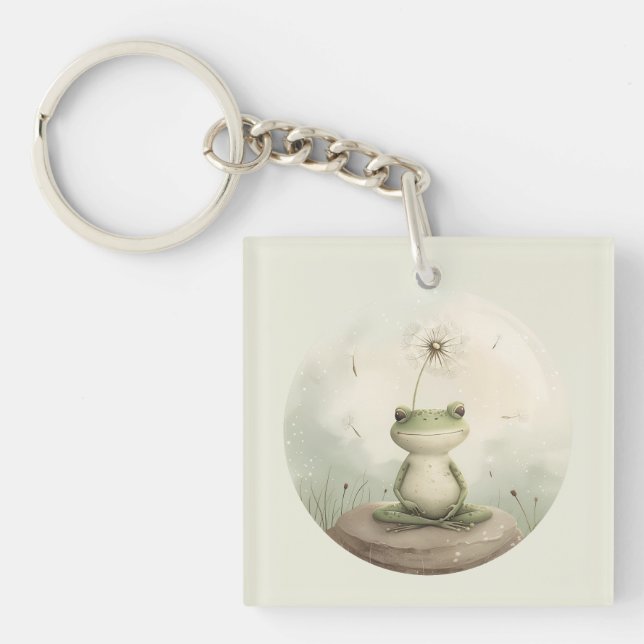  Frog meditation dandelion Keychain (Front)