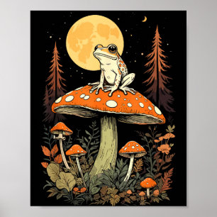 Frog Moon Mushroom Forest Nature Aesthetic Cottage Poster