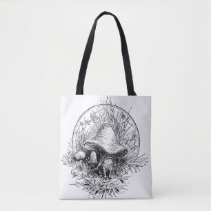 Frog, Mushroom and Frogs Retro Toad Black & White Tote Bag