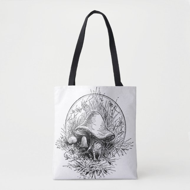 Frog, Mushroom and Frogs Retro Toad Black & White Tote Bag (Front)