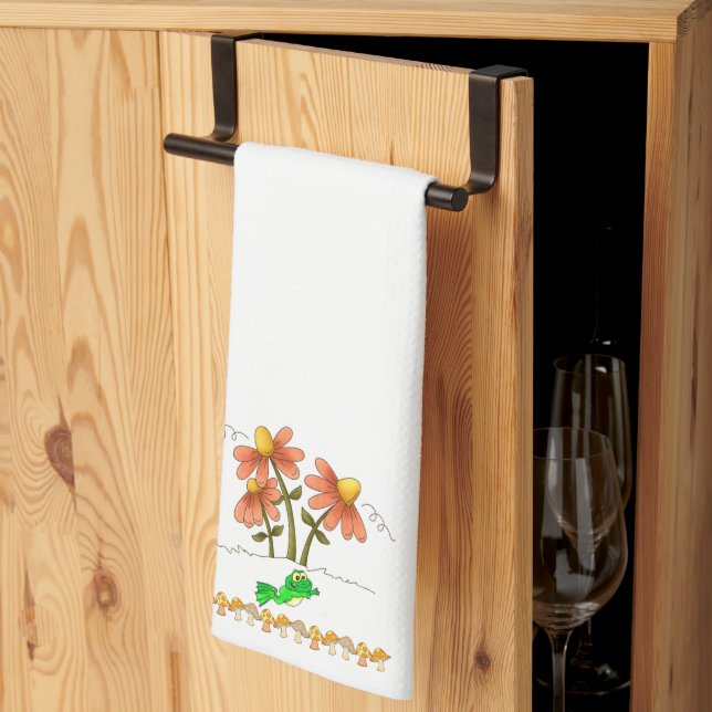 Frog Mushroom Floral Kitchen Hand Towel (Thirds Fold)