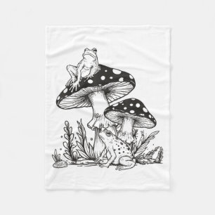 Frog Mushroom Forest Vintage Nature Aesthetic Cott Fleece Blanket