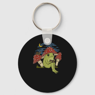 Frog Mushroom Hat Reading Book - Cottagecore Gobli Keychain