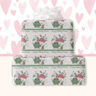 Frog Mushroom Snail Birthday Kids Add Name Wrapping Paper