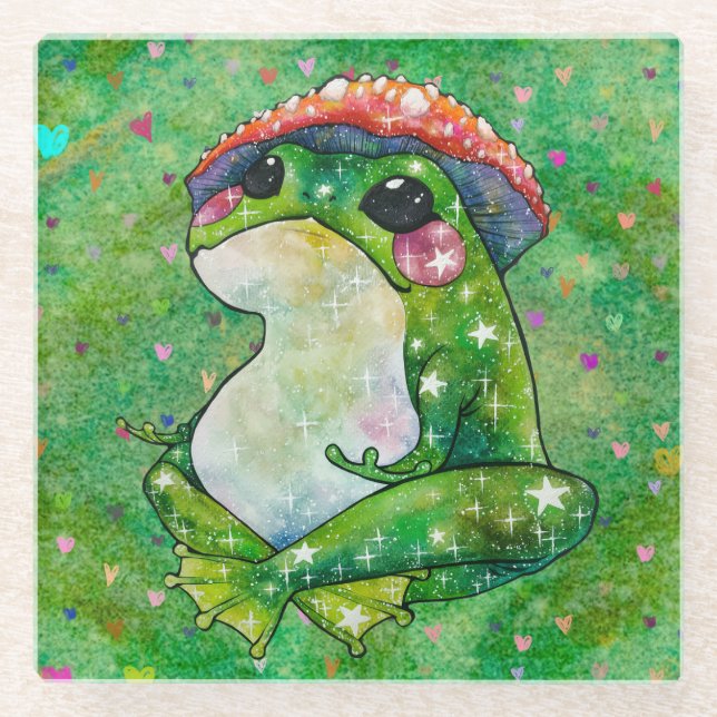 Frog named Clover Glass Coaster (Front)