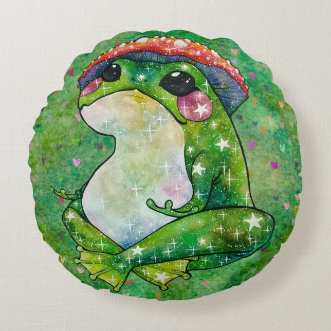 Frog named Clover Round Pillow (Front)