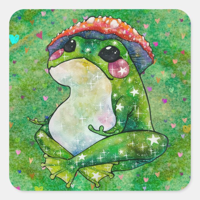Frog named Clover Square Sticker (Front)