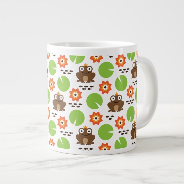 Frog & Nenuphar Seamless Pattern Large Coffee Mug (Front Right)