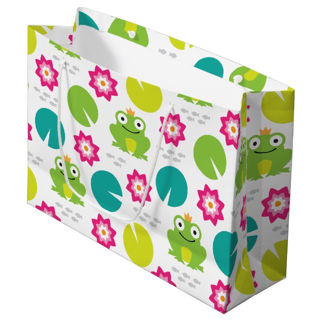 Frog & Nenuphar Seamless Pattern Large Gift Bag (Front Angled)