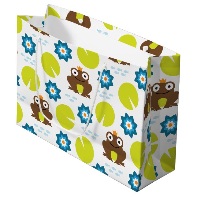 Frog & Nenuphar Seamless Pattern Large Gift Bag (Front Angled)