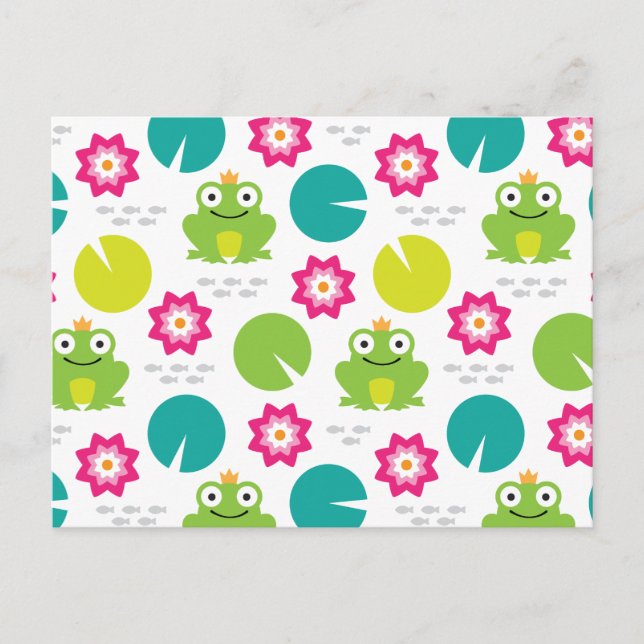 Frog & Nenuphar Seamless Pattern Postcard (Front)
