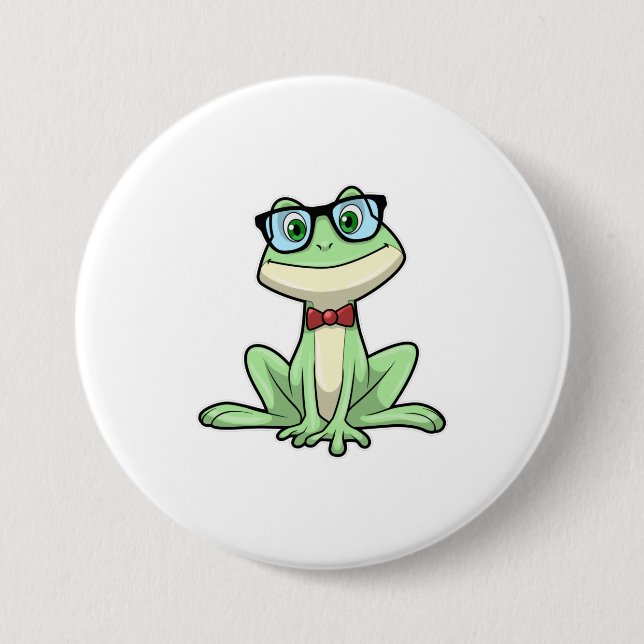 Frog Nerd Student Glasses Tie 3 Inch Round Button (Front)