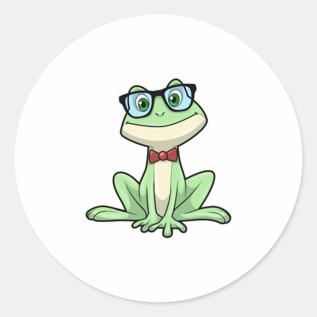 Frog Nerd Student Glasses Tie Classic Round Sticker (Front)