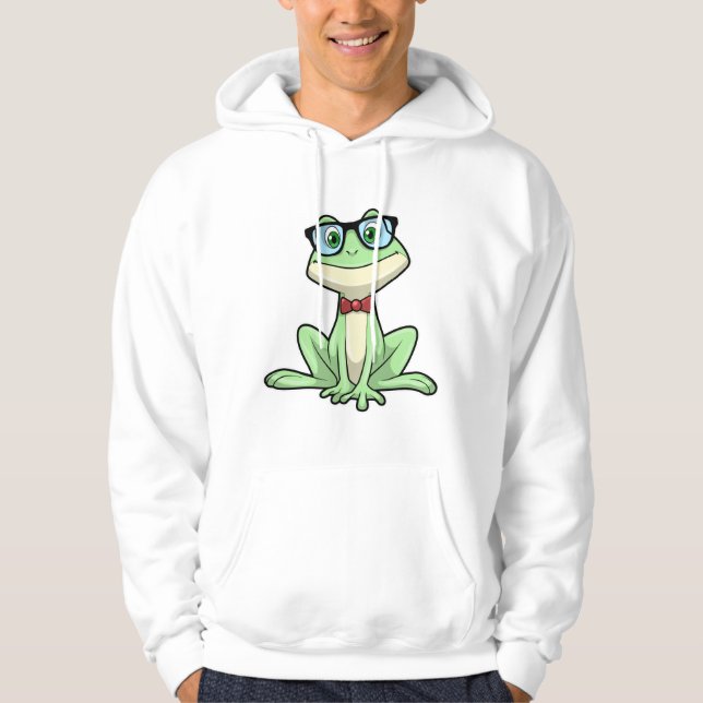 Frog Nerd Student Glasses Tie Hoodie (Front)