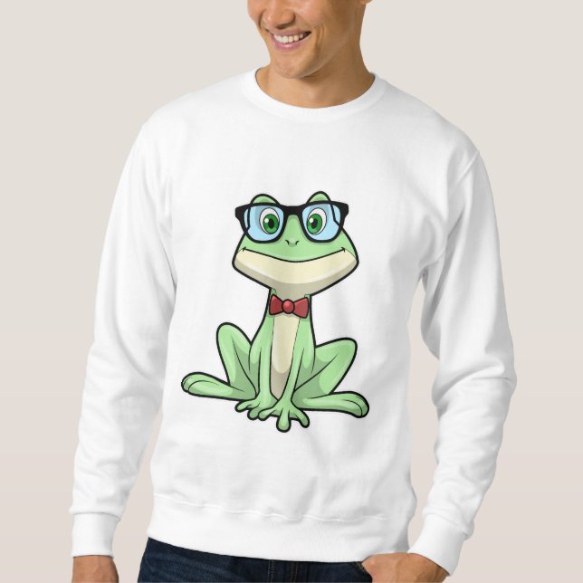 Frog Nerd Student Glasses Tie Sweatshirt (Front)