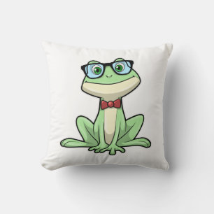 Frog Nerd Student Glasses Tie Throw Pillow