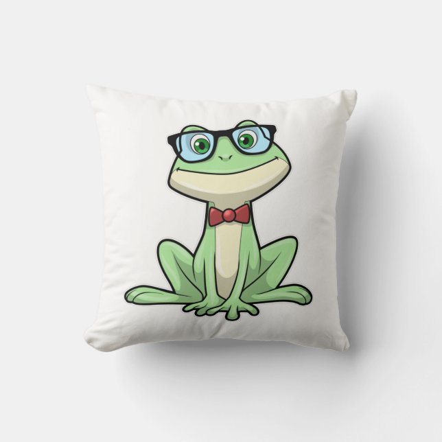 Frog Nerd Student Glasses Tie Throw Pillow (Front)