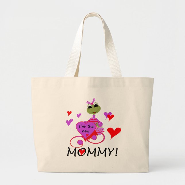 Frog New Mommy T-shirts and Gifts Large Tote Bag (Front)