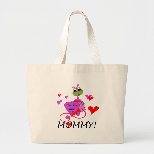 Frog New Mommy T-shirts and Gifts Large Tote Bag (Front)
