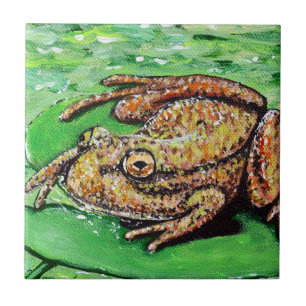 Frog on a Lily Pad Painting Tile