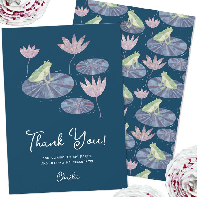 Frog on a Lily Pad Personalized Thank You Card (Cute frog themed personalized custom text thank you card)