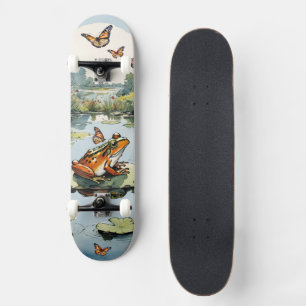 Frog On A Lily Pad with Butterflies Skateboard