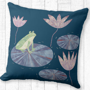 Frog on a Lily Pond Throw Pillow