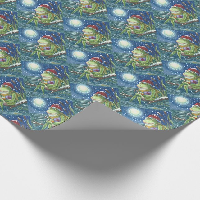 FROG ON A LOG CHRISTMAS HOLIDAY WRAPPING PAPER (Corner)