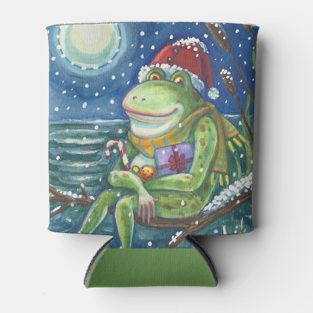 FROG ON A LOG, CHRISTMAS PARTY SANTA CAN COOLER (Front)