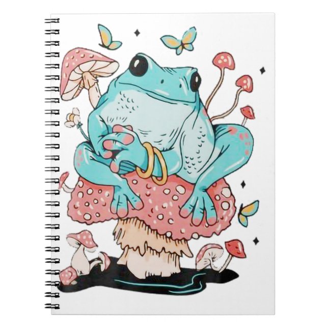 Frog On A Mushroom, Cute Frog Notebook (Front)