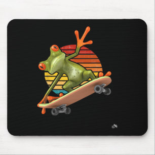 Frog On A Skateboard - Retro Sunset Skateboarding  Mouse Pad