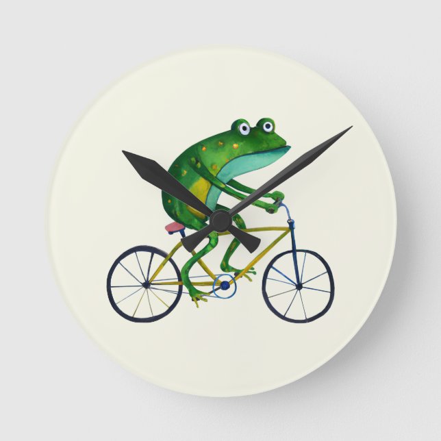 Frog On Bicycle Round Clock (Front)