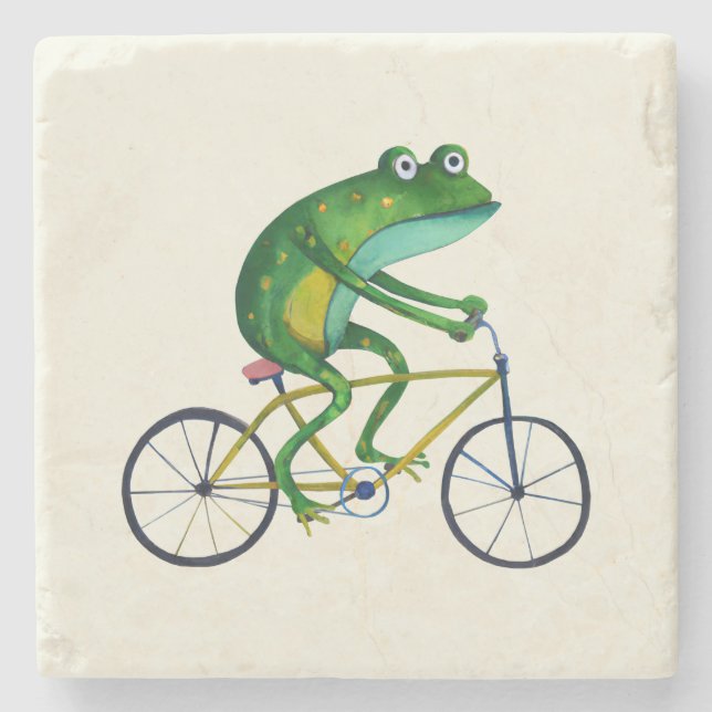 Frog On Bicycle Stone Coaster (Front)