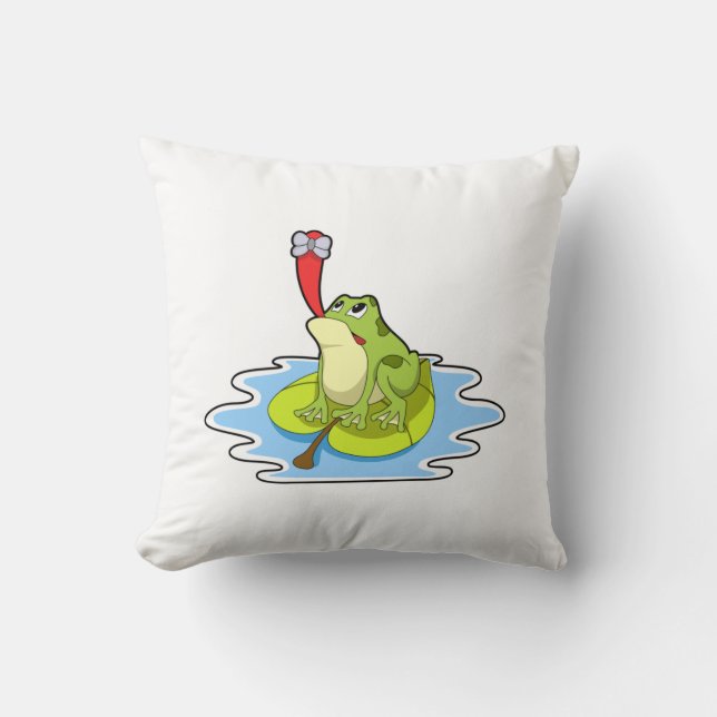 Frog on Leaf with Insect Throw Pillow (Front)
