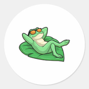 Frog on Leaf with Sunglasses Classic Round Sticker