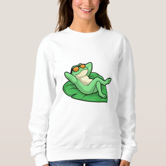 Frog on Leaf with Sunglasses Sweatshirt (Front)
