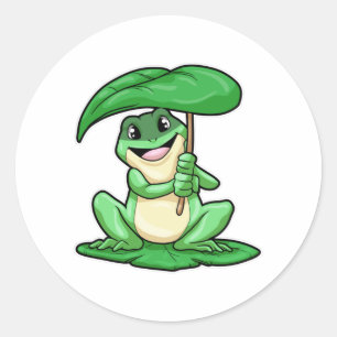 Frog on Leaf with Umbrella Classic Round Sticker